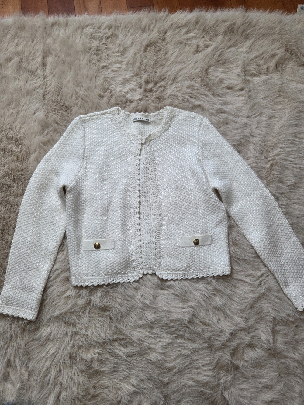 Alice + Olivia Cream Textured Open-Front Cardigan Jacket